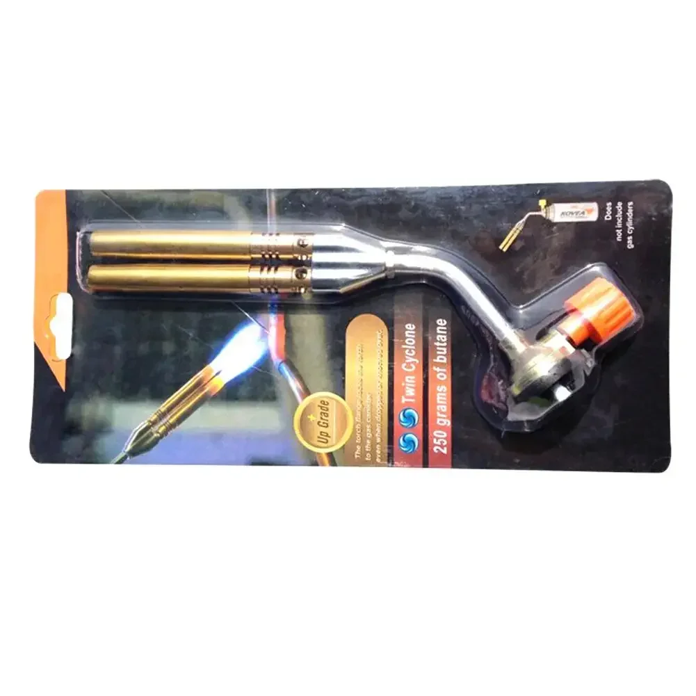 Double Tube Welding Torch Metal Flame Gun Portable Gas Torch Butane Burner Outdoor Camping BBQ Heating Ignition Flamethrower