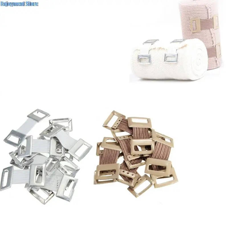 10PC/Bag White Coffee Replacement Elastic Bandage Wrap Stretch Metal Clips Fixation Clamps Hooks First Aid Kit for Sport