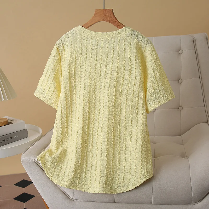 Summer New Top 100kg Texture Round Neck Short Sleeve Tees Plus Size Women's T-shirt 8020