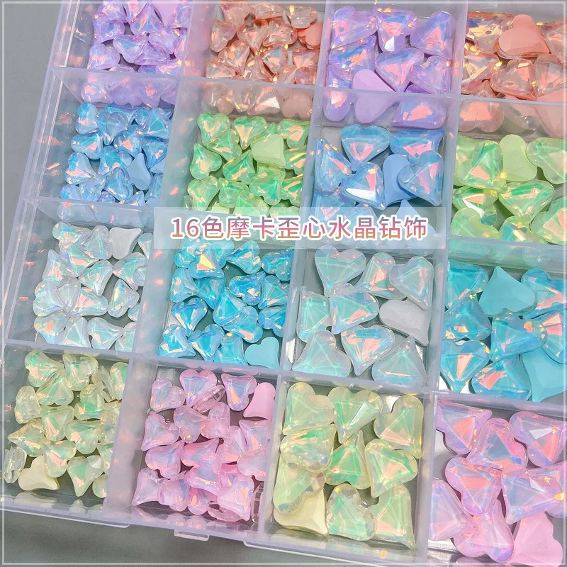 

20pcs Mocha Twisted Heart Nail Art Rhinestone Tip Candy Color K9 Glass Crystal Stone Manicure DIY Decoration Jewelry Accessories