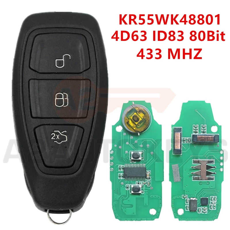 A2AUTOKEYS KR55WK48801 433 МГц 4D63 ID83 80Bit чип для Ford Focus C-Max Mondeo Kuga Fiesta B-Max автоматический умный дистанционный ключ для автомобиля