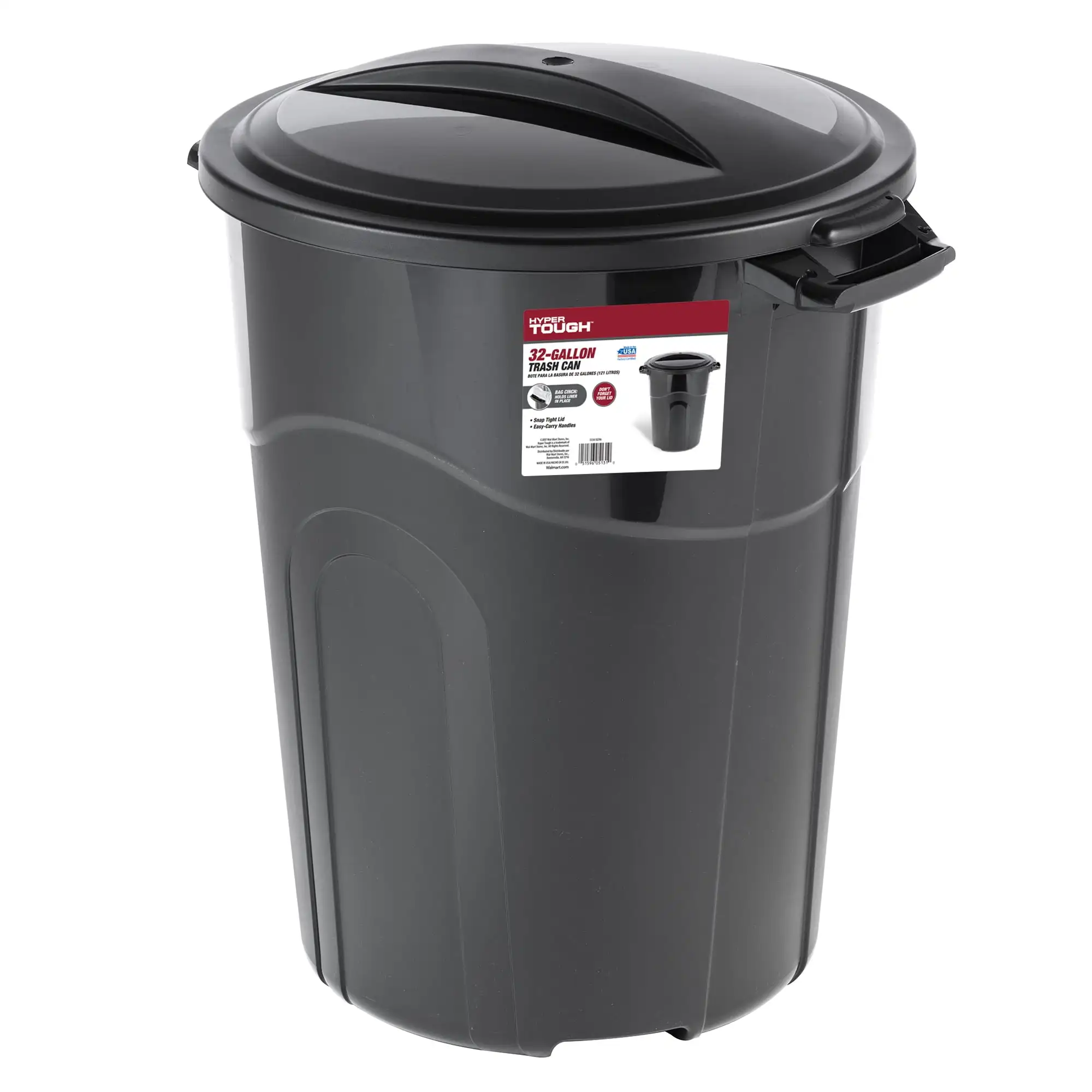 

32 Gallon Heavy Duty Plastic Garbage Can, Included Lid, Indoor/Outdoor, Black