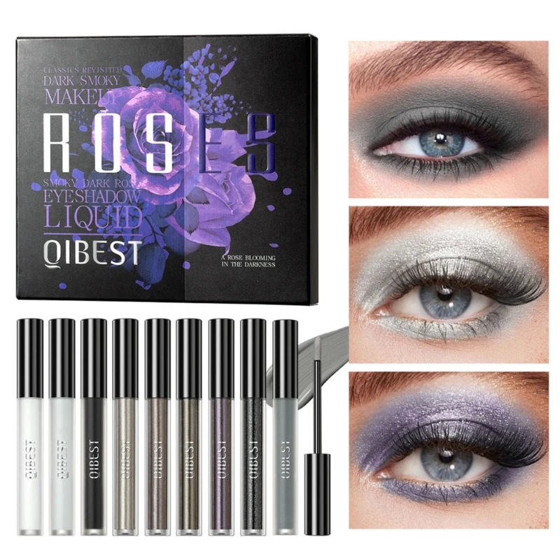

9 Colors Liquid Black Glitter Matte Eyeshadow Makeup Quick Drying E0BD