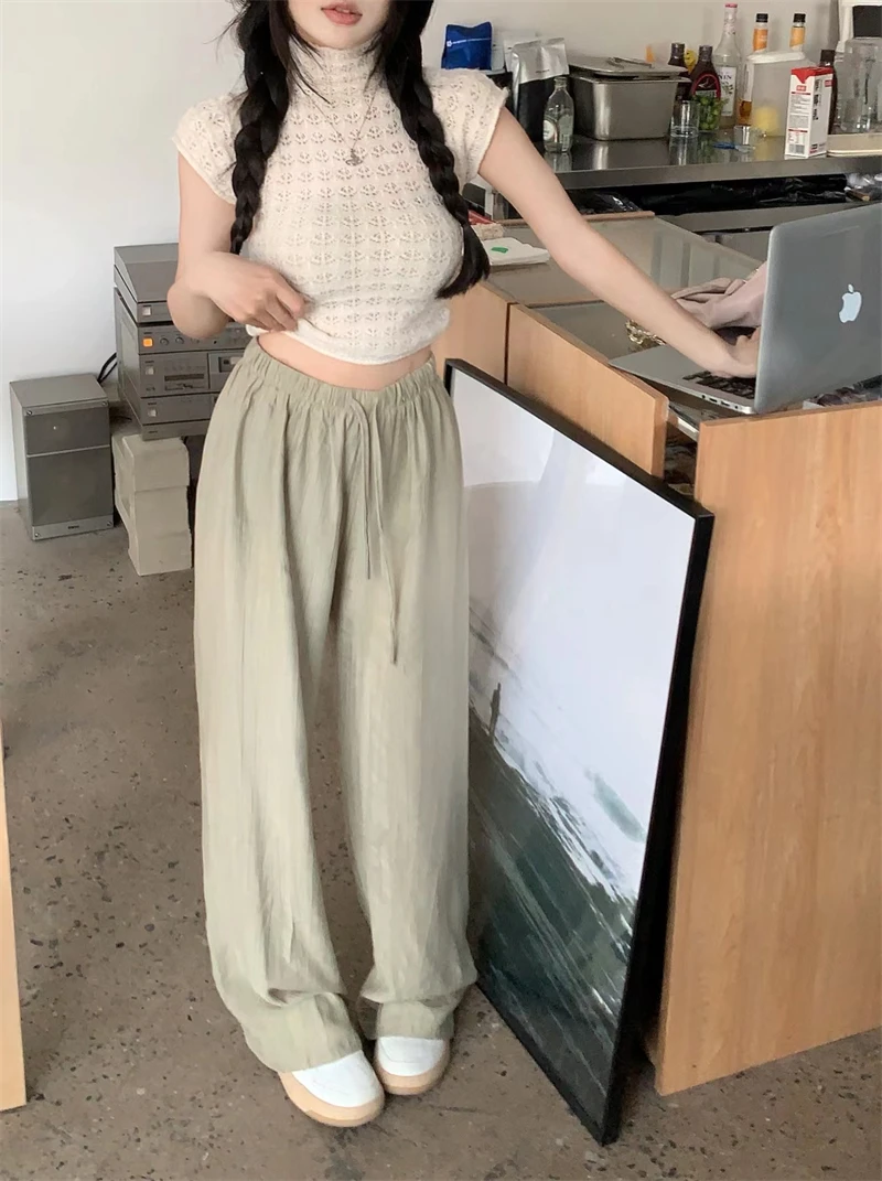 

Женские тонкие дышащие брюки со складками, повседневные Прямые брюки с индивидуальным дизайном, Новинка лета 2024