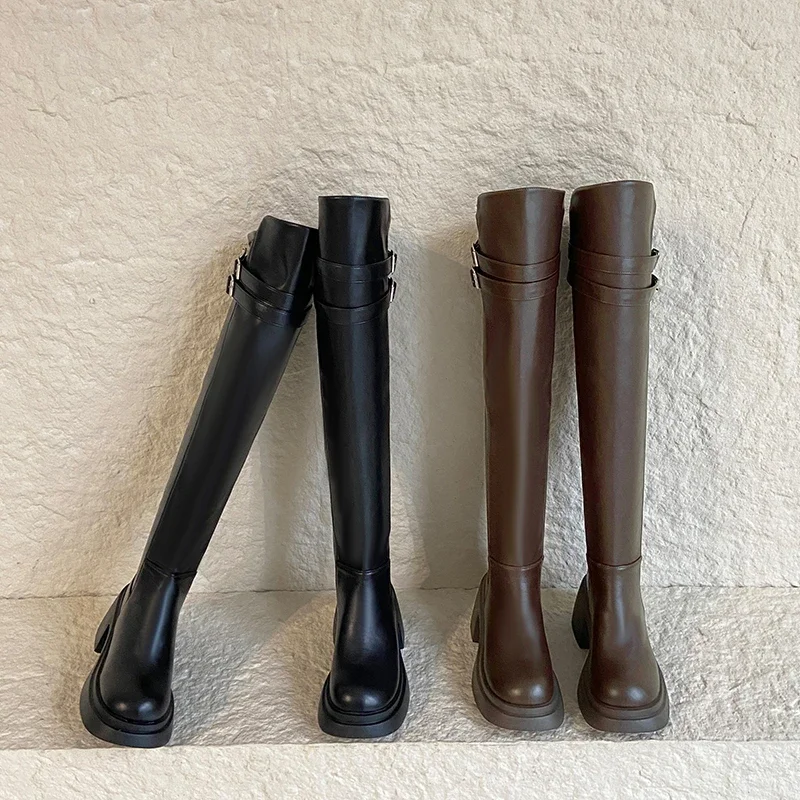 

Platform Women Over the Knee High Boots Fashion Back Zippers Ladies Elegant Square Heel Long Booties Women's Footwear