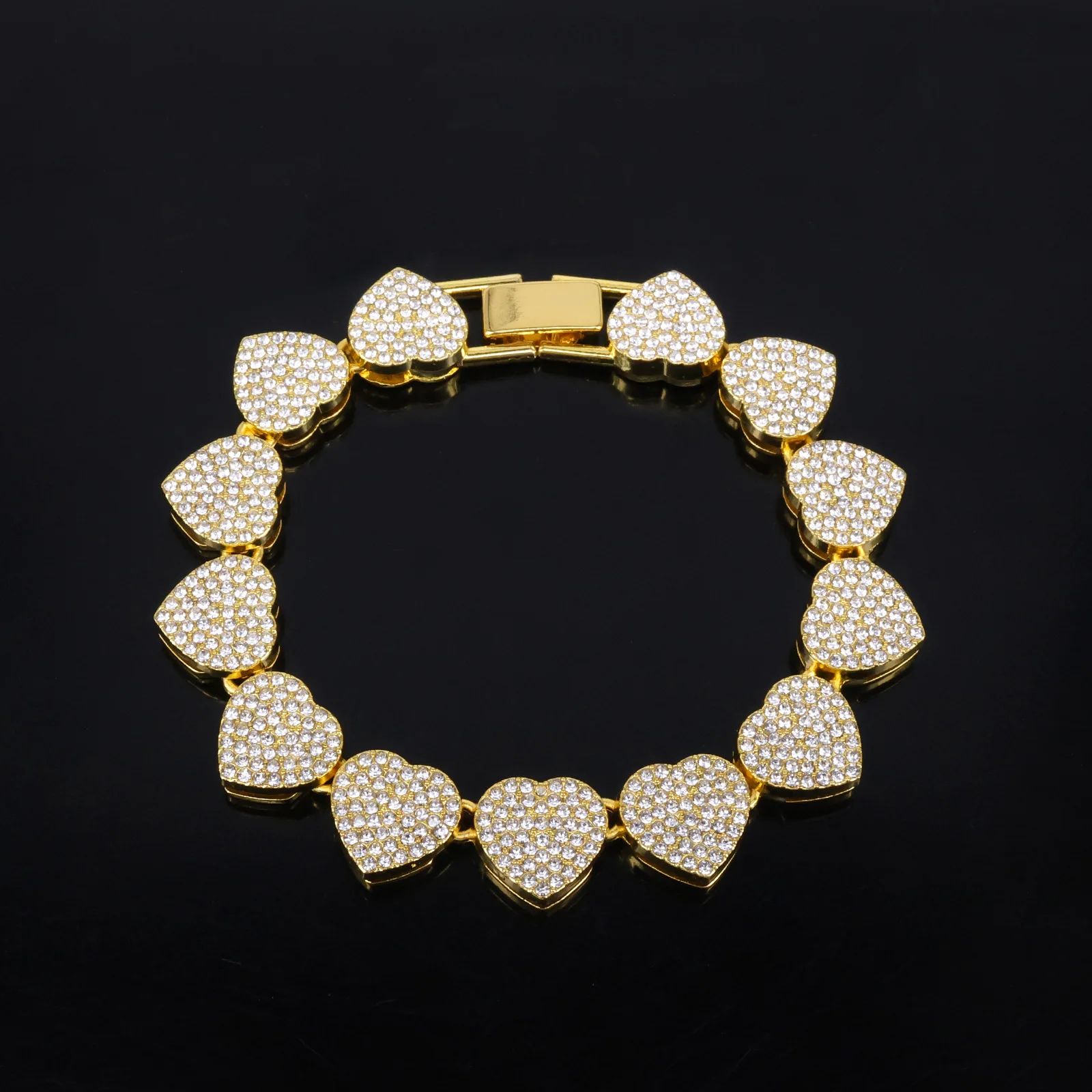 Yupsk 20/45CM New Thick Full Rhinestones Hip-hop Bracelet Trendy Heart-shaped Cuban Necklace Jewelry Set for Rock Trendsetters 5