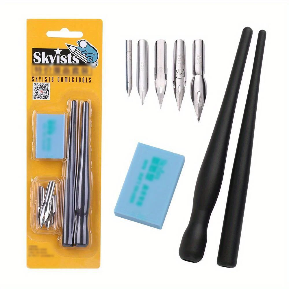 Creative Cartoon Manga Calligraphy Pen Set - Multifunction Drawing Tools with Nibs, Holders, and Eraser
