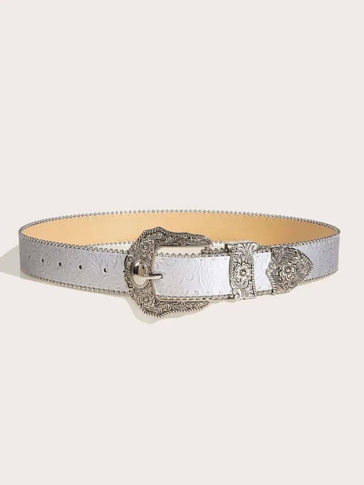 Western Pu Leder Gürtel Western Cowboy Frauen Cowgirl Unisex Taille Gürtel mit Metall gravur Schnalle – Detail 6