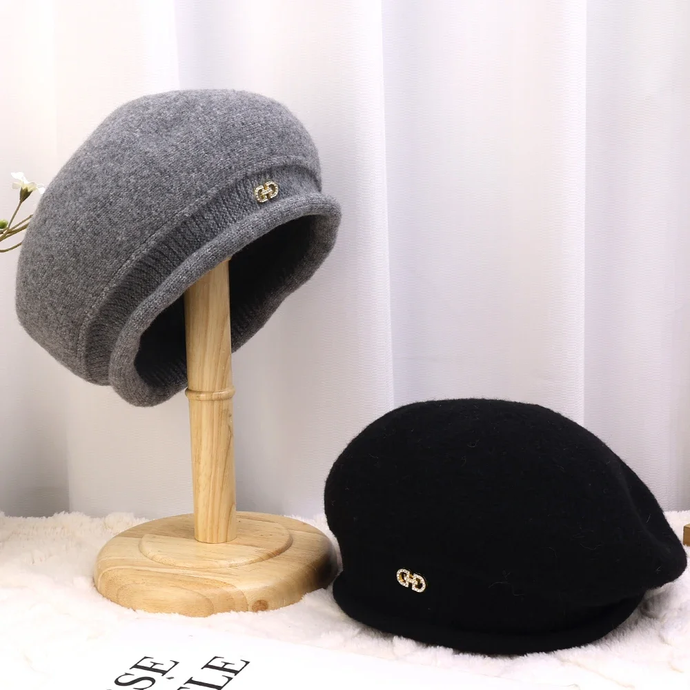 Women's Beret Hat Elegant Autumn Winter Warm Painter Style_voghion.com