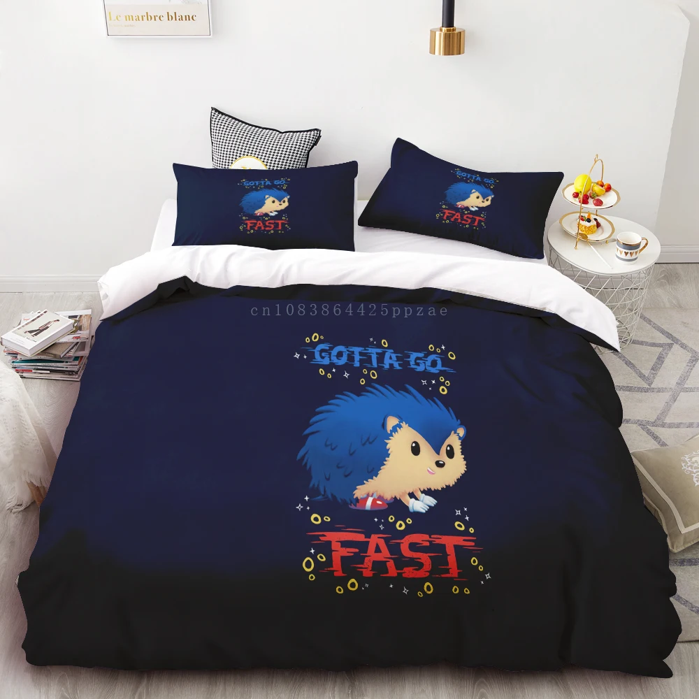 thumbnail image 1 of Juego de edredón de 3 piezas con estampado digital 3D de Sonic, suave, textil para el hogar, 100 % poliéster, tamaño king, decoración para dormitorio, regalo para adolescentes, 1 of 5