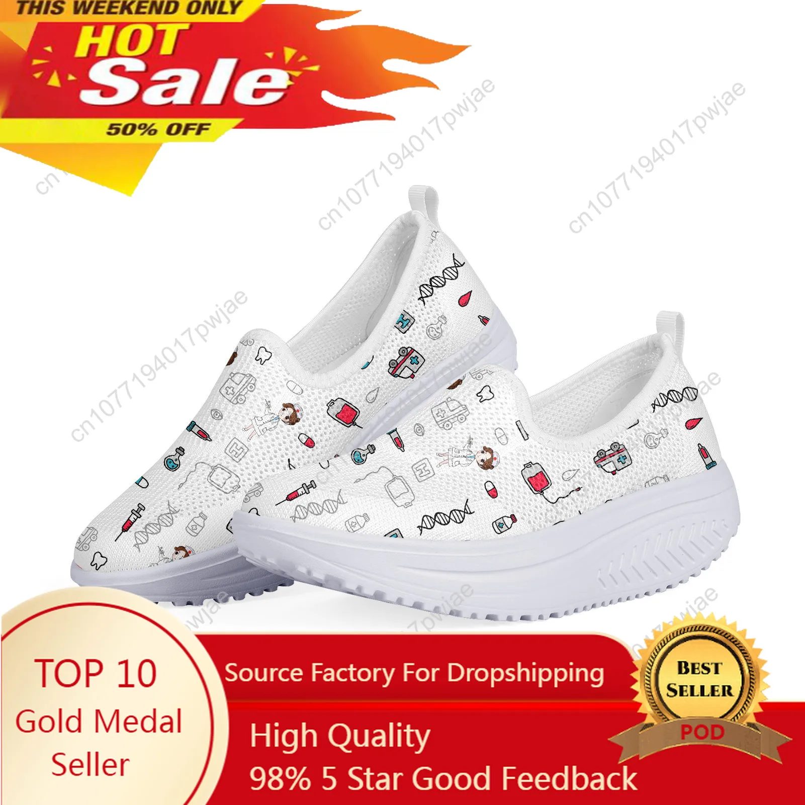 Women Comfortable Slip On Mesh Shoes Doodle Medical Nurse Platform Sneakers New Height Increasing Swing Shoes