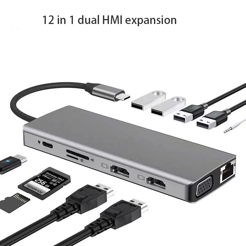 

Type-C Dock 12 In 1 Dual HMI HD 4K Same Screen Dock Gigabit Ethernet Hub Notebook USB 3.0 Hub