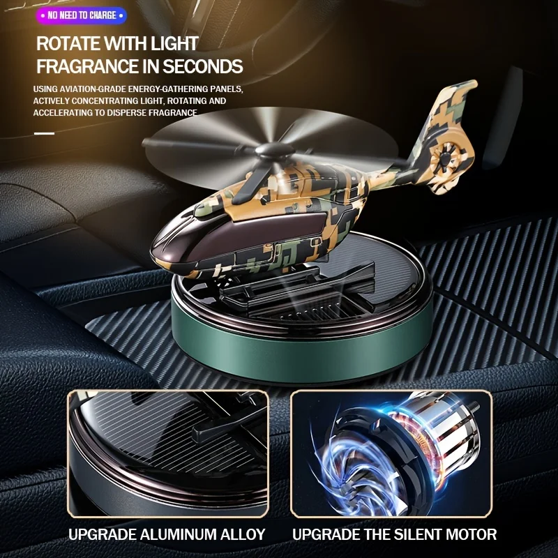 

2023 New Solar Car Air Freshener Automatic Rotation Dashboard Fragrance Camouflage Helicopter Essential Car Interior Accessories
