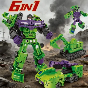 Set di giocattoli robot trasformabili 6 in 1 — Combinatore di veicoli da ingegneria — Modello di action figure articolato — Giocattolo da costruzione, regalo per ragazzi
