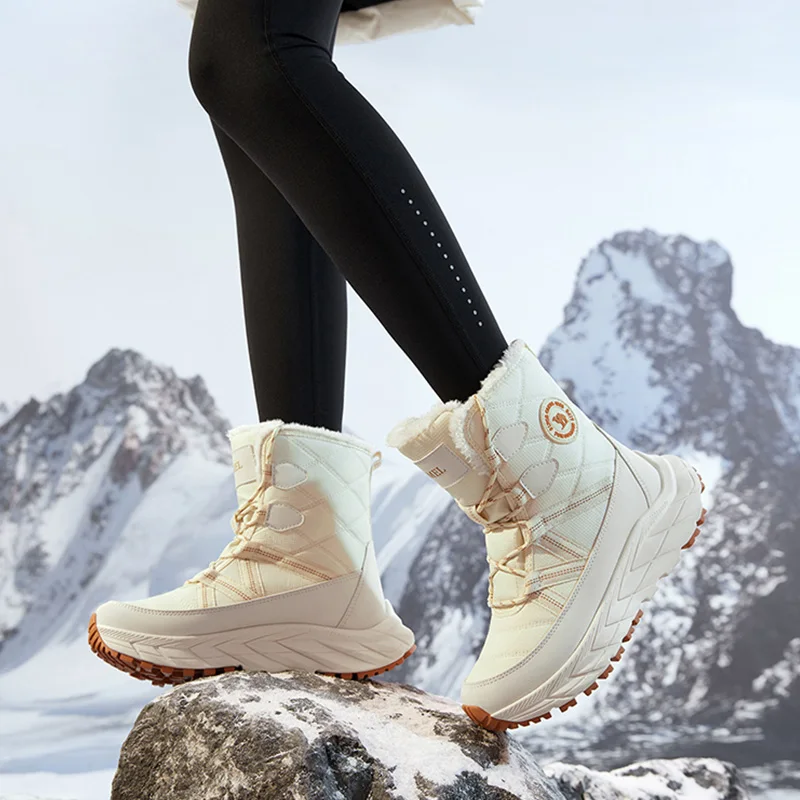 GOLDEN 카멜 여성용 방수 스노우 부츠, 미끄럼 방지 하이킹 부츠, 북동 방한 플러스 벨벳, 따뜻한 코튼 신발, 겨울