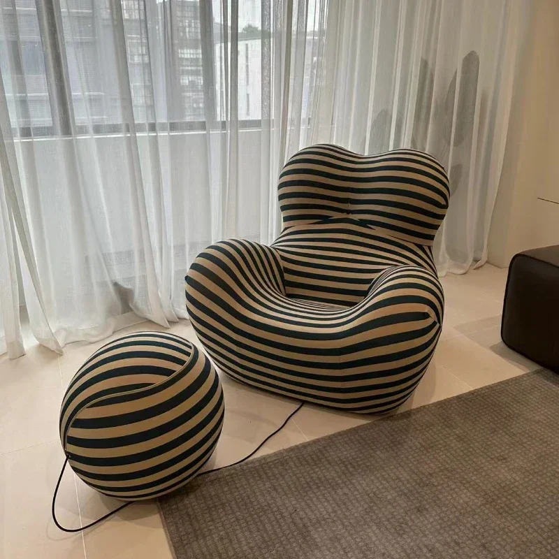 Mom's Embrace Sofa Modern Striped Bean-Bag Sofa with Ottoman Designer Styles Cozy & Stylish Living Room Furniture