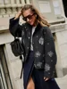 Beading Luxurious Chic Coat Women Loose Single Breasted Stand Collar Pocket Woolen Outwear 2024 Winter Snowflake Sequins Jackets 2