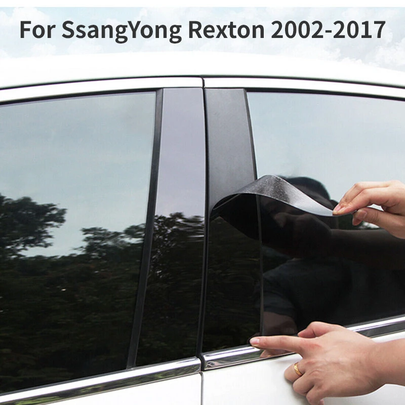 쌍용 렉스턴용 자동차 문짝 창 기둥 센터 포스트 트림 스티커, 광택 피아노 블랙, 자동차 스타일링 액세서리, 2002-2016 2017
