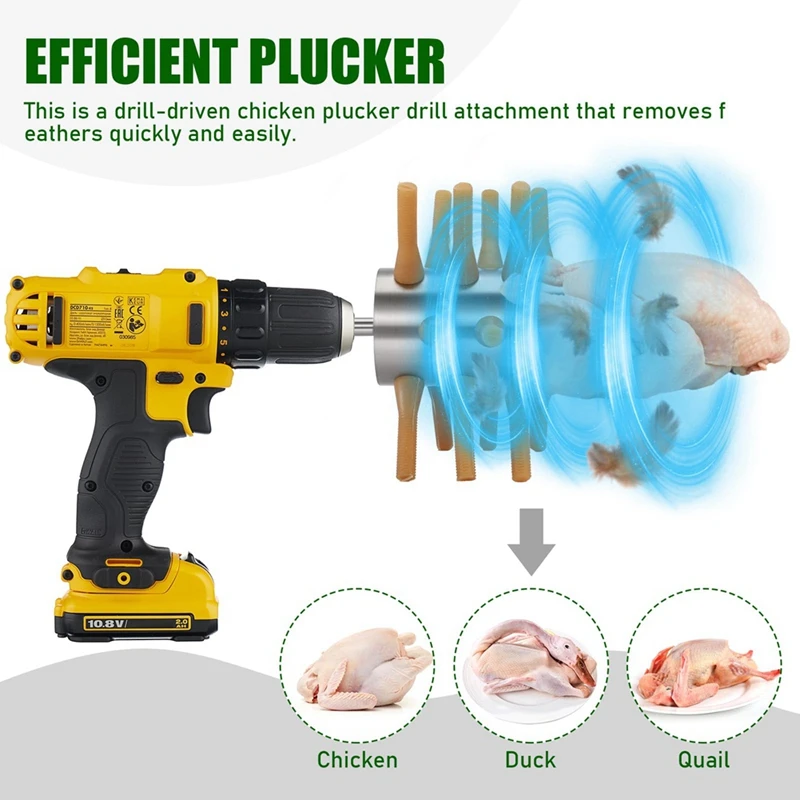 Stainless Steel Chicken Plucker Drill Attachment Chicken Feather Removal Plucker Machine 18-Fingers Chicken Plucker