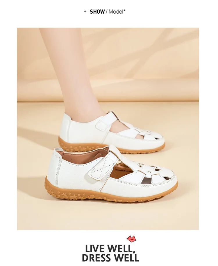 Neue geflochtene Riemchensandalen für Damen, atmungsaktive Loafer-Schuhe mit Aussparungen, lässige flache Lederschuhe für Damen – Detail 18