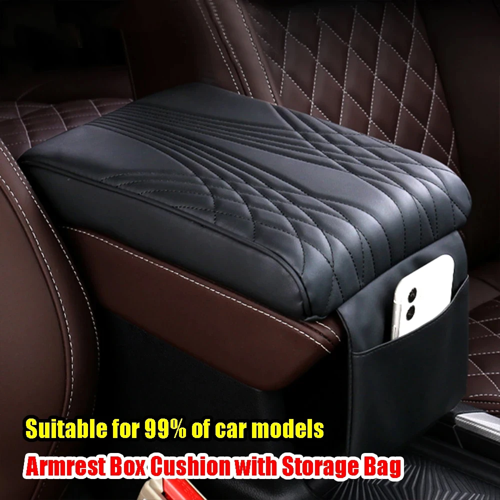 

Leather Car Armrest Cushion Center Console Arm Rest Protection Mat Auto Armrest Storage Bag Booster Pad Cover With Phone Holder