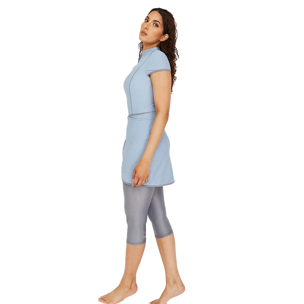 CROP Short Front Zipper Swimsuit 3Pcs/Set Fashion Print Burkini Muslim Women Seaside Surf