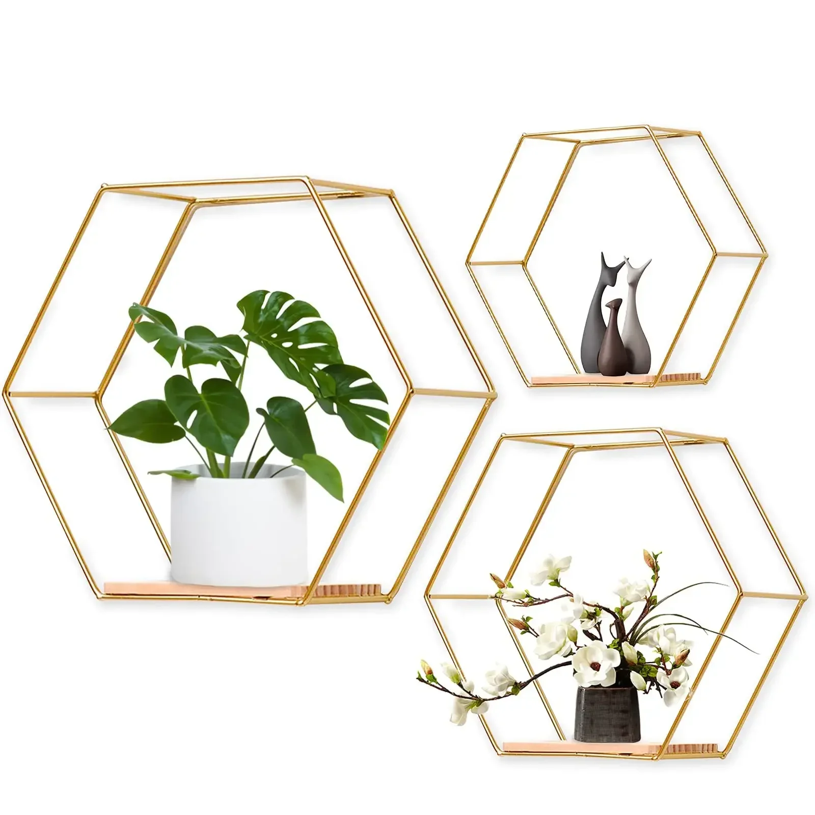 Metal Floating Wall Shelf Sundries Storage Holder Living Room Home Decoration Wall Mounted Hexagon Shelf Handicraft Display Rack 3