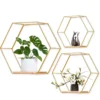 Metal Floating Wall Shelf Sundries Storage Holder Living Room Home Decoration Wall Mounted Hexagon Shelf Handicraft Display Rack 3