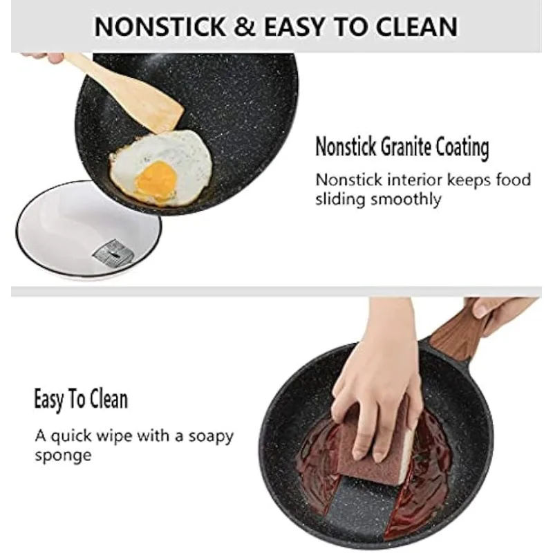ESLITE LIFE Frying Pan Set with Lids Nonstick Skillet Set Egg Omelette  Pans, Granite Coating Cookware Compatible - AliExpress