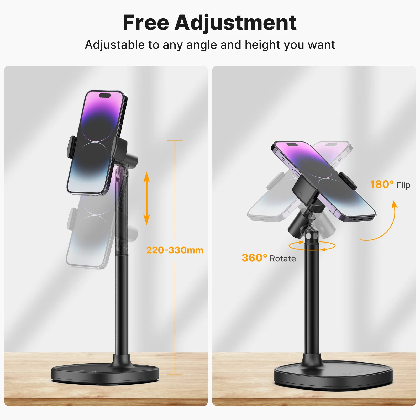 VIJIM HP004 Adjustable Phone Stand Compatible for Livestreaming Kitchen Vlog Shot Table Mount for Smartphone Brackets