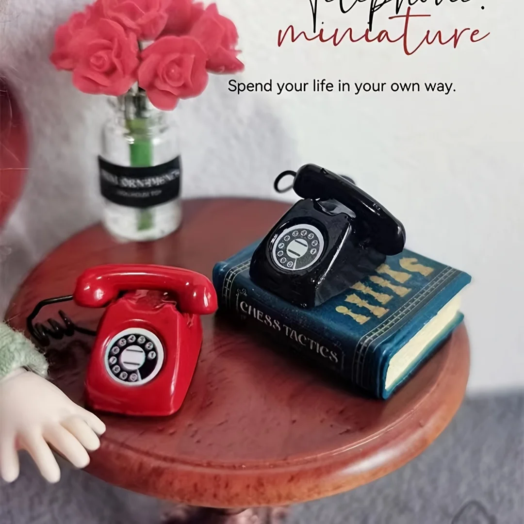 Miniature Alloy Vintage Rotary Phone Miniature Rotating Telephone Desktop Ornament Scene Layout Tool  Model Festive Scene Decor