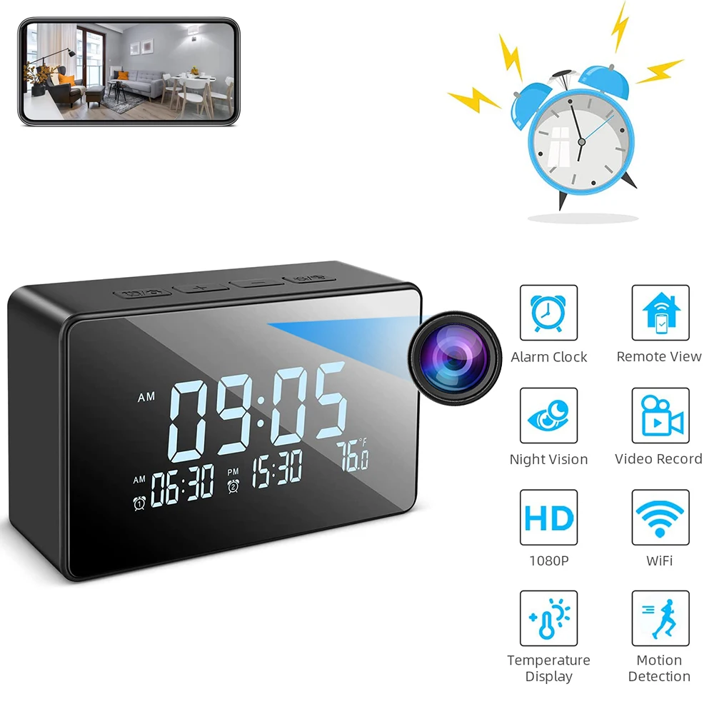 IndoorsThermometerWifiMiniCameraWithDualAlarmClockMotion