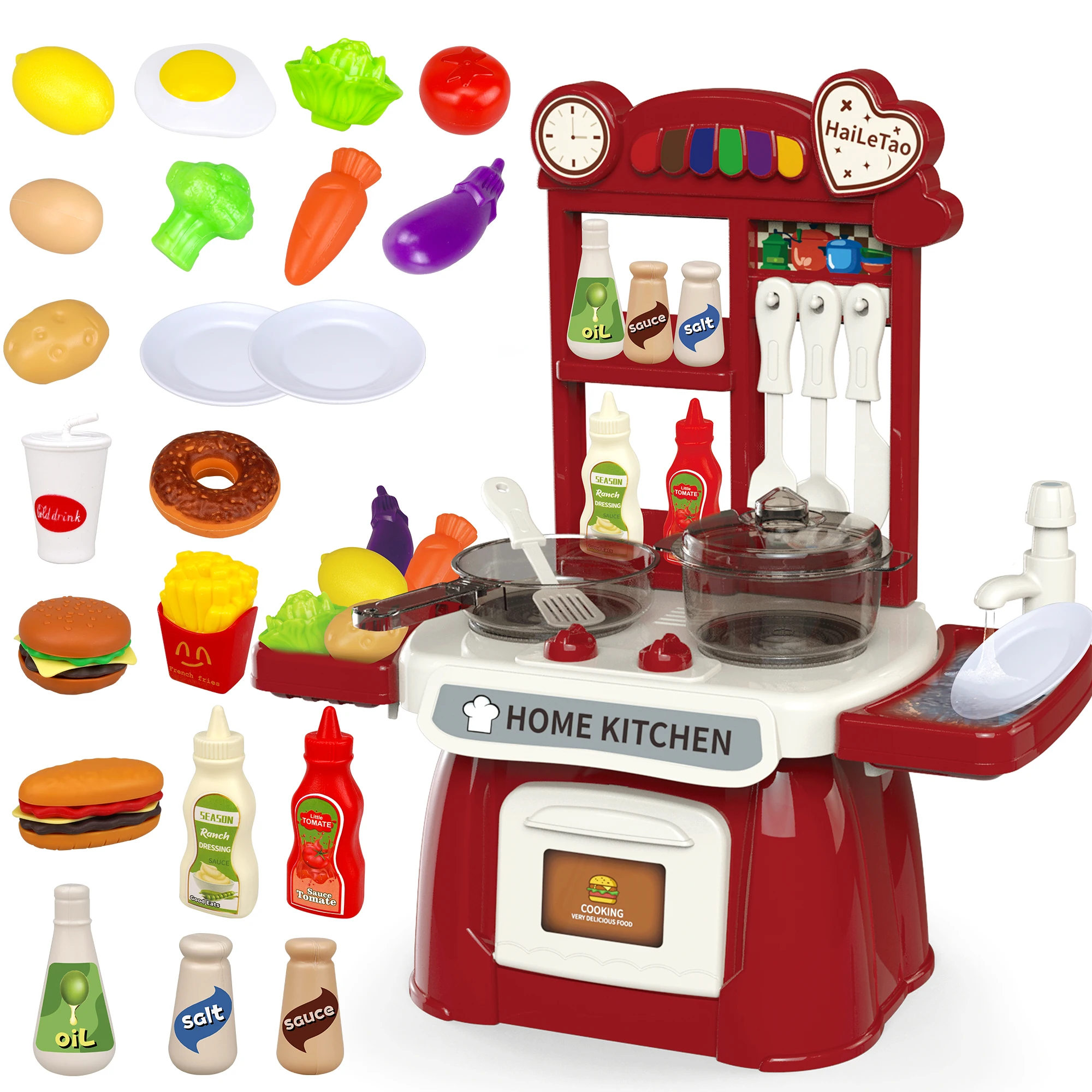 Kitchen Toys Imitated Chef Light Music Pretend Cooking Food Play Dinnerware Set Safe Cute Children Girl Gift Fun Game GYH
