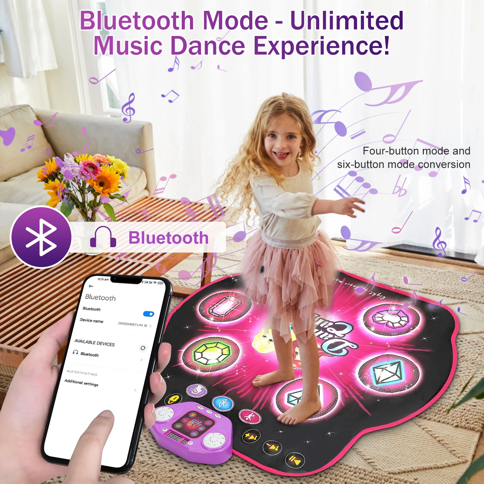 Cadeau Anniversaire Enfant Tapis De Danse Musical Enfant - 5 Modes + 3 Niveaux - LED Lumineux - Cadeau Noël Anniversaire 3-12 Ans Jeu éducatif Mouvement
