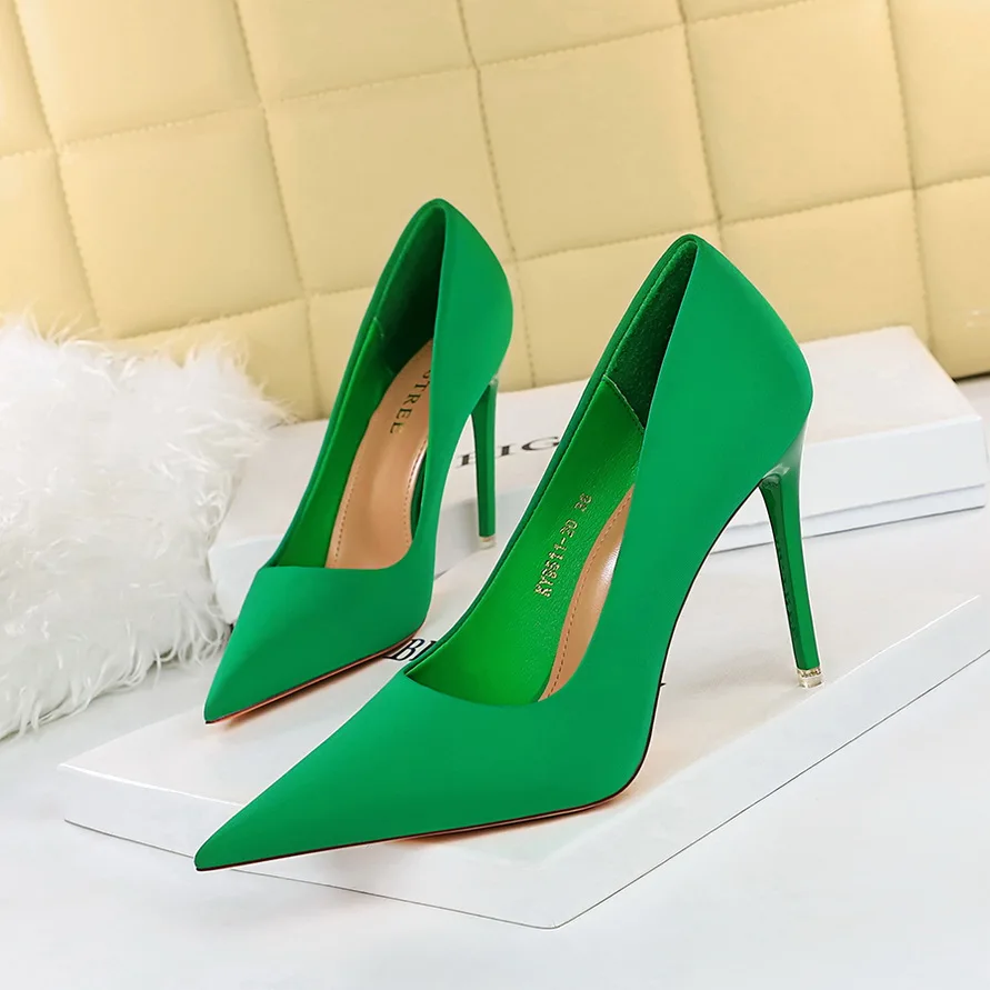 2022 Autumn Women 7.5cm 10.5cm High Heels Pumps Designer Lady Green Purple Stiletto Heels Escarpins Wedding Prom Shoes Plus Size