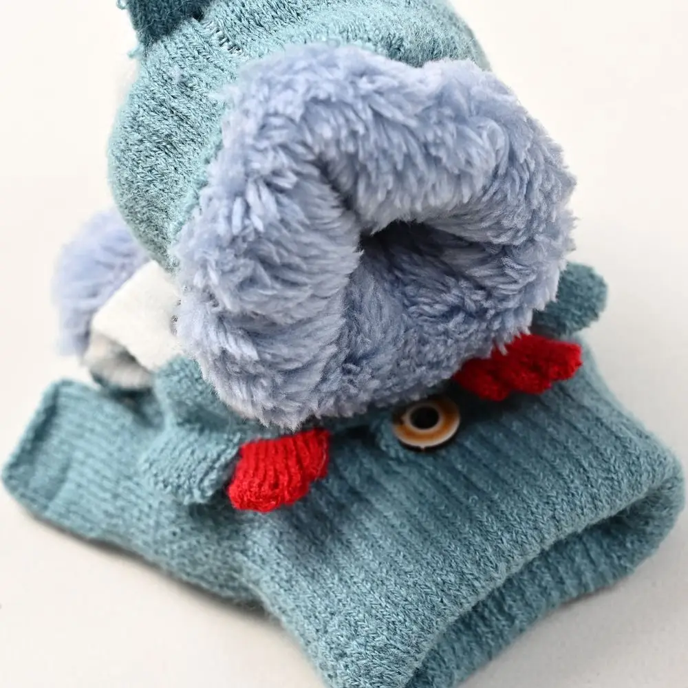Cartoon Children Flip Cover Gloves Winter Mittens Korean Style Reindeer Plush Gloves Thicken Warm Half Finger Knitted Gloves