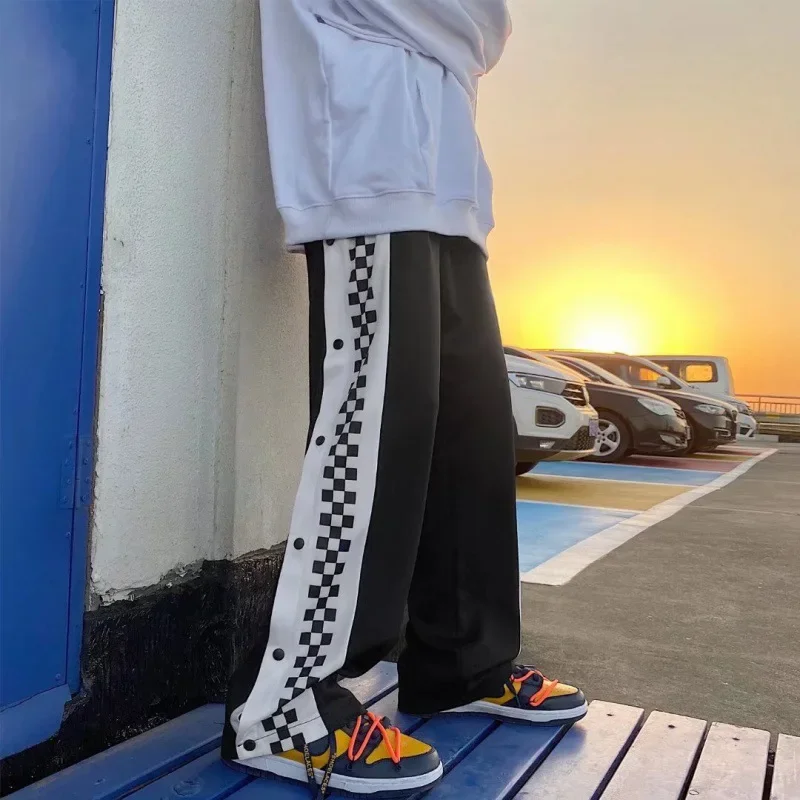 White Men's Casual Sports Pants Korean Style Trendy Design Reflective Street Style Long Trousers Skateboard Sportswear