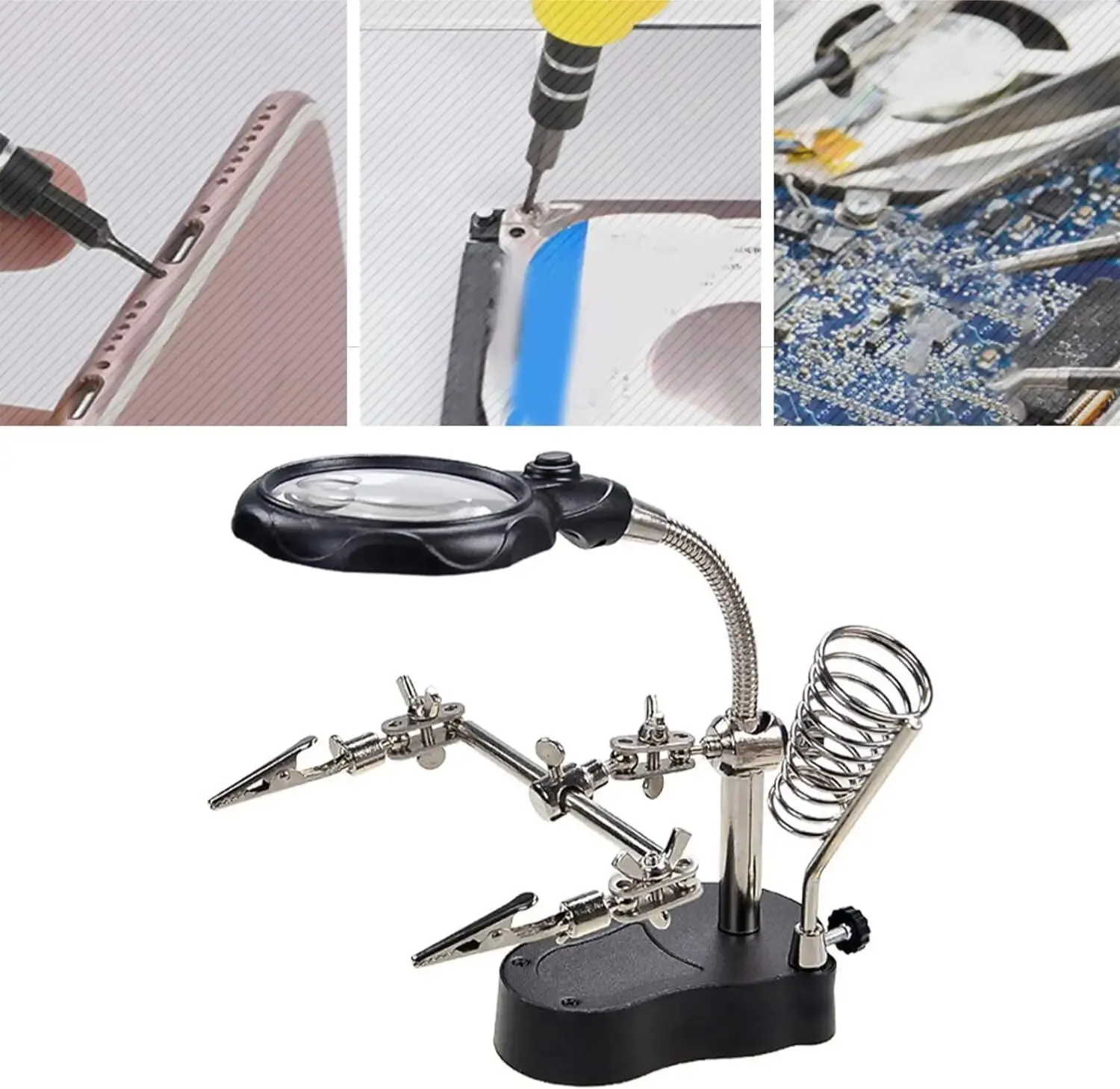 Welding Magnifying Glass 3.5X 12X Welding Auxiliary Clip Magnifier Electric Soldering Iron Circuit Board Welding Iron Bracket Tools