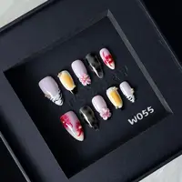 10pcs Handmade Almond Press on Nails Pink Flower Print Fake Nails Full Cover Wearable European Leopard Print French False Nails