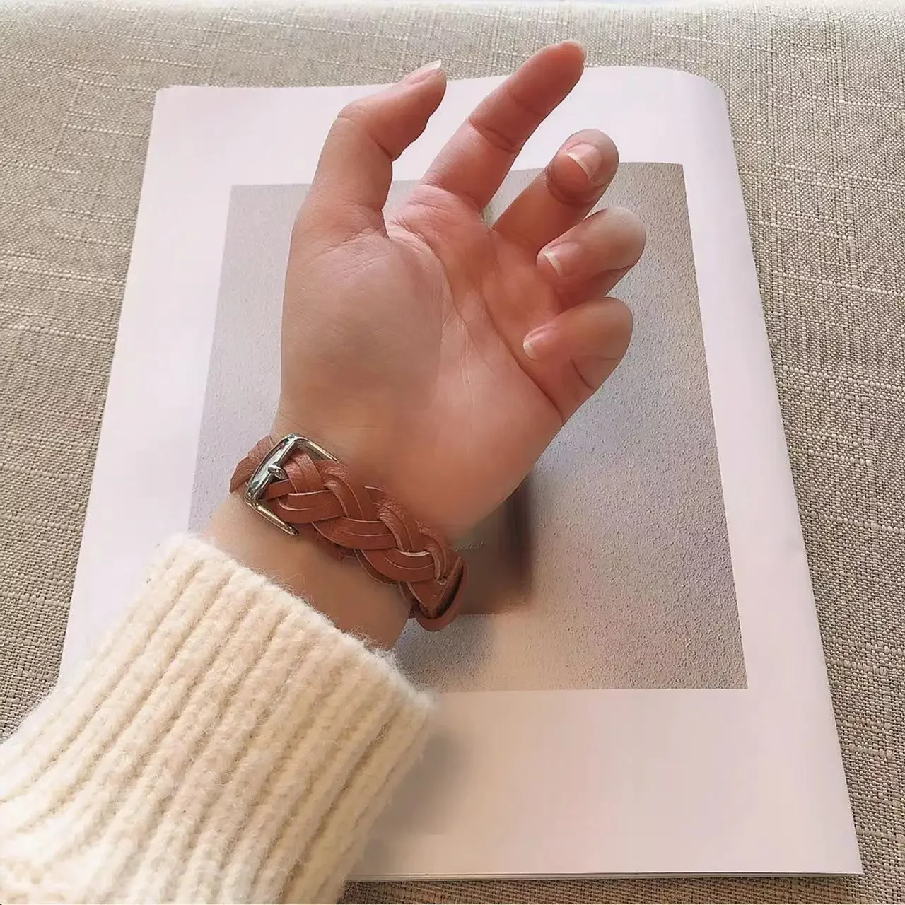 Leather Strap for Apple Watch Ultra2 9 8 7 45mm 41mm Slim Breathable Woven IWatch 6 5 4 3 SE 44mm 42mm 40mm 38mm Bracelet Band