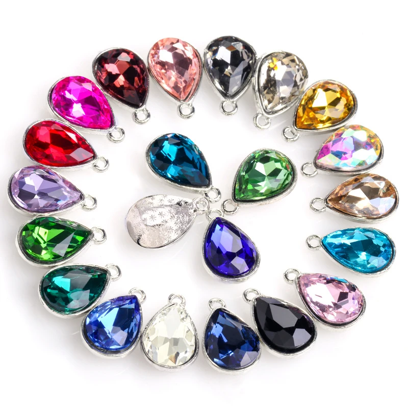 10pcs 7x10/13x18mm Water Drop Crystal Pendant Rhinestone Jewelry For Diy Charm Earring Necklace