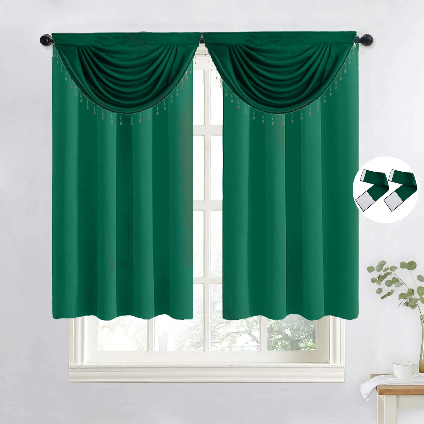 Emerald Green Curtains for Balcony Blackout Thermal Insulated Swag