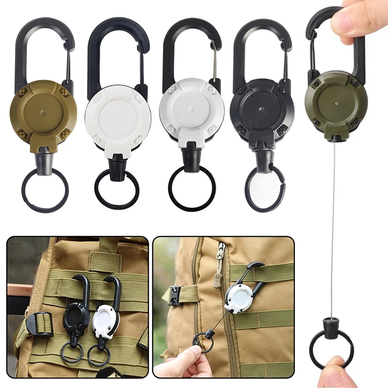 Steel Wire Tactical Automatic Retractable Buckle Rope Camping Supplies Edc Anti-theft Elastic Keychain Carabiner Buckle, Elastic Ropes, Automatic Retractable Rope, Tent Rope Buckle, Tactical Buckle, Tactical Keychain, Keychain Carabiner, Keychain Tool