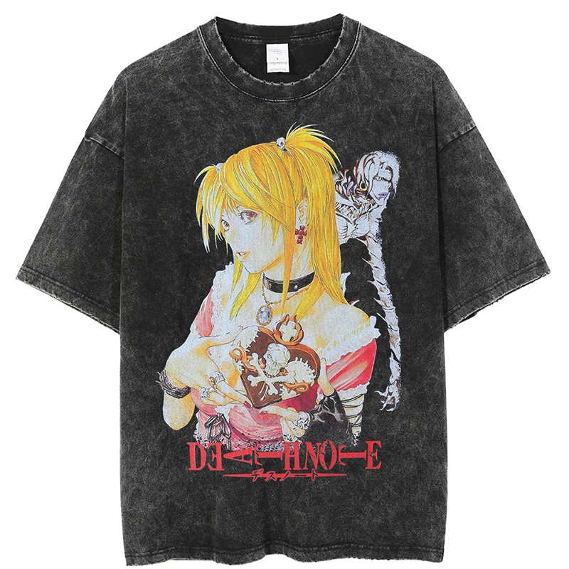 

Japanese Anime Oversized T-Shirts Y2K Women Street Harajuku Hip Hop Short Sleeve Washed Shirts Unisex 100% Cotton High Quality