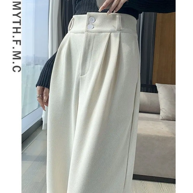 Velvet wide leg pants for women's autumn and winter pear shaped figure corduroy covered meat straight leg suit pants