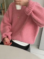 Winter Sweaters Pullover Female Knitting Overszie Long Sleeve Loose Knitted Outerwear White 2