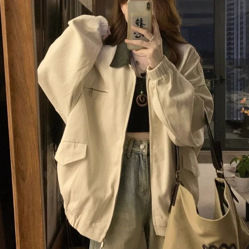 

Deeptown Vintage Bomber Jacket Women Oversize Autumn Winter Harajuku Streetwear Zipper Fashion Track Jackets 90s Aesthetic Tops