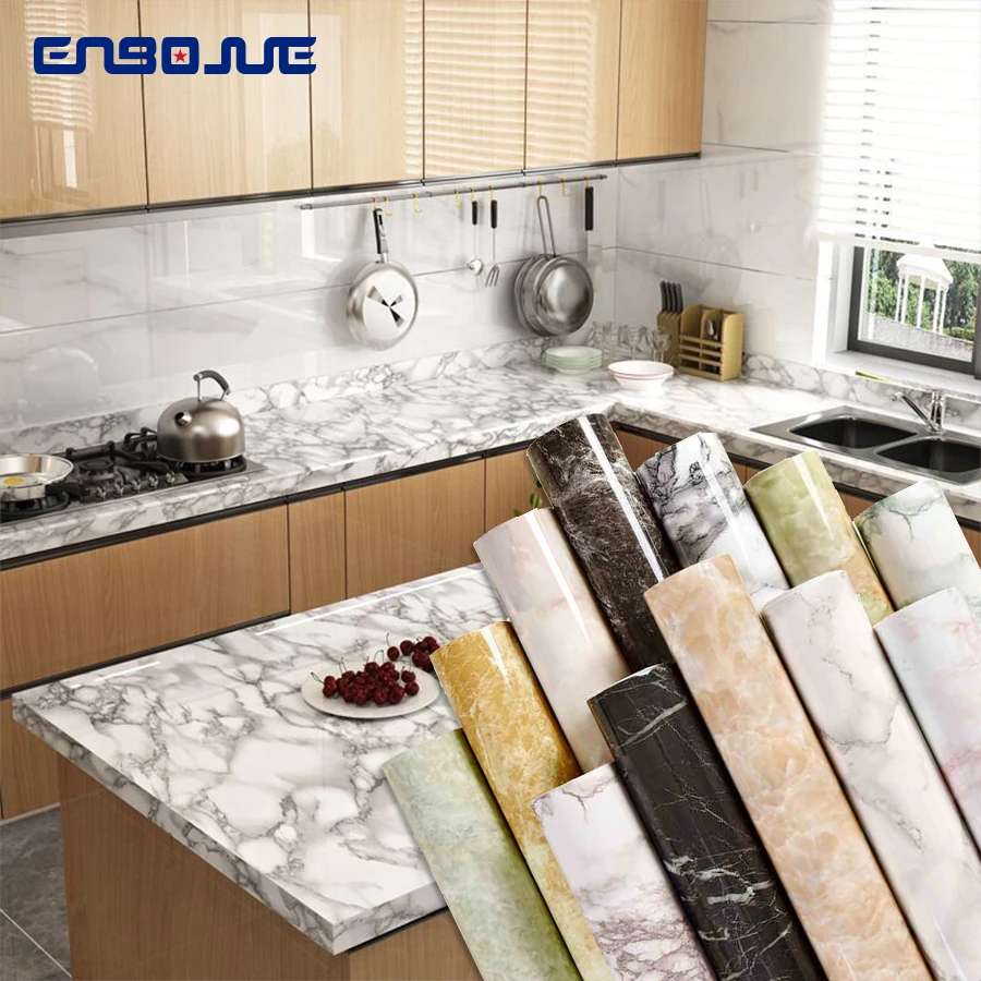 Furniture Renovation Film Cabinet Wardrobe Tabletop Decoration Wallpaper Kitchen Stove Waterproof Oil-Proof Marble Wall Stickers