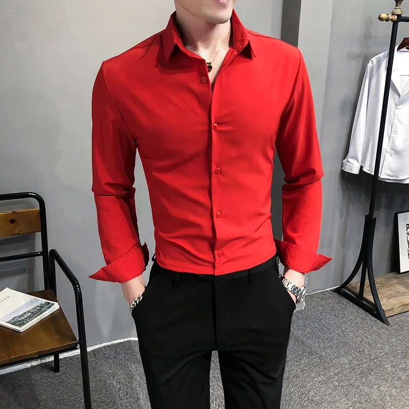 Camisas británicas de manga larga para Hombre, Ropa informal de negocios, sólida, ajustada, a moda, blusa Social Formal, talla grande 5XL| | - AliExpress
