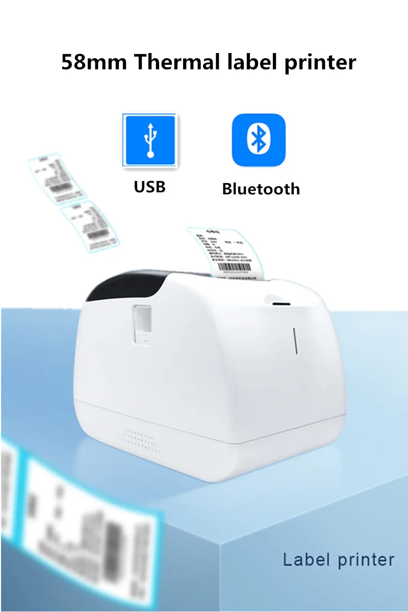 L58G supermarket shelf clothing tag product price sticker 58mm label receipt USB Bluetooth thermal bar code printer mini pocket thermal printer